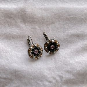 Mariana Earrings with Swarovski Crystals; Purple, Gold, & Clear Crystals.
